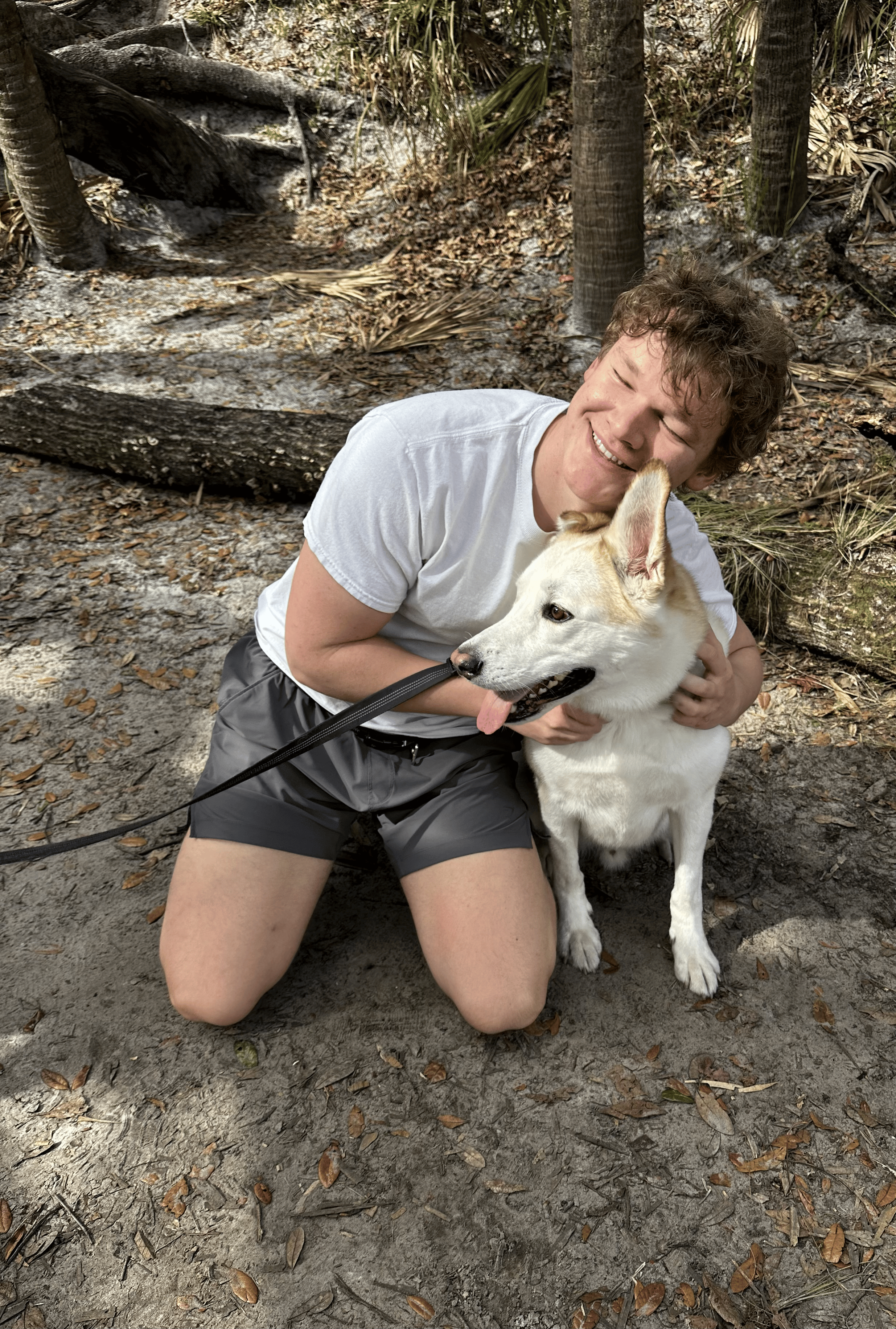 The FOMO NOMO developer outdoors with his dog